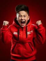 Young asian kid dressed in sportswear clearly active and full of energy AI Generative photo