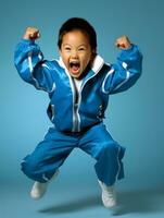 Young asian kid dressed in sportswear clearly active and full of energy AI Generative photo