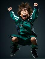Young asian kid dressed in sportswear clearly active and full of energy AI Generative photo