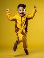 Young asian kid dressed in sportswear clearly active and full of energy AI Generative photo