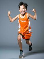 Young asian kid dressed in sportswear clearly active and full of energy AI Generative photo