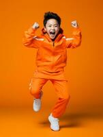 Young asian kid dressed in sportswear clearly active and full of energy AI Generative photo