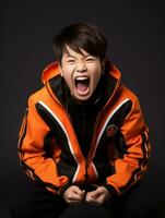 Young asian kid dressed in sportswear clearly active and full of energy AI Generative photo