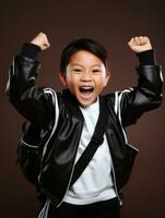 Young asian kid dressed in sportswear clearly active and full of energy AI Generative photo