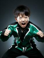 Young asian kid dressed in sportswear clearly active and full of energy AI Generative photo