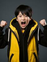 Young asian kid dressed in sportswear clearly active and full of energy AI Generative photo