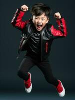 Young asian kid dressed in sportswear clearly active and full of energy AI Generative photo