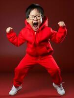 Young asian kid dressed in sportswear clearly active and full of energy AI Generative photo