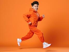 Young asian kid dressed in sportswear clearly active and full of energy AI Generative photo