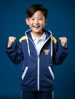 Young asian kid dressed in sportswear clearly active and full of energy AI Generative photo