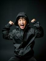 Young asian kid dressed in sportswear clearly active and full of energy AI Generative photo