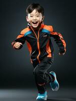 Young asian kid dressed in sportswear clearly active and full of energy AI Generative photo