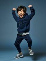 Young asian kid dressed in sportswear clearly active and full of energy AI Generative photo