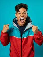 Young asian man dressed in sportswear clearly active and full of energy AI Generative photo