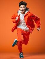 Young asian man dressed in sportswear clearly active and full of energy AI Generative photo