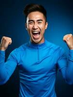 Young asian man dressed in sportswear clearly active and full of energy AI Generative photo