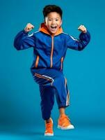 Young asian kid dressed in sportswear clearly active and full of energy AI Generative photo