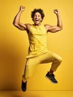 Young asian man dressed in sportswear clearly active and full of energy AI Generative photo