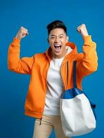 Young asian man dressed in sportswear clearly active and full of energy AI Generative photo