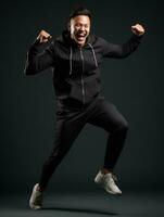 joven asiático hombre vestido en ropa de deporte claramente activo y lleno de energía ai generativo foto