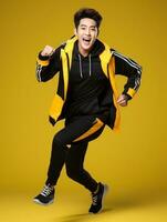 Young asian man dressed in sportswear clearly active and full of energy AI Generative photo