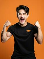 Young asian man dressed in sportswear clearly active and full of energy AI Generative photo