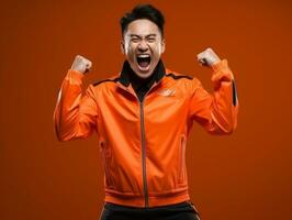 Young asian man dressed in sportswear clearly active and full of energy AI Generative photo