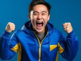 Young asian man dressed in sportswear clearly active and full of energy AI Generative photo