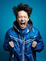 Young asian man dressed in sportswear clearly active and full of energy AI Generative photo