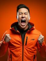 Young asian man dressed in sportswear clearly active and full of energy AI Generative photo