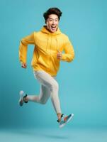 Young asian man dressed in sportswear clearly active and full of energy AI Generative photo