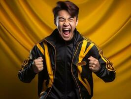 Young asian man dressed in sportswear clearly active and full of energy AI Generative photo