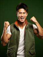 Young asian man dressed in sportswear clearly active and full of energy AI Generative photo