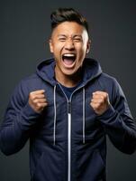 Young asian man dressed in sportswear clearly active and full of energy AI Generative photo