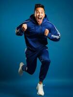 Young asian man dressed in sportswear clearly active and full of energy AI Generative photo