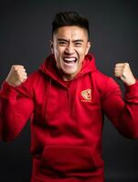 Young asian man dressed in sportswear clearly active and full of energy AI Generative photo