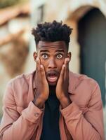 Young man with African features who appears to be shocked AI Generative photo