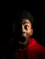 Young man with African features who appears to be shocked AI Generative photo