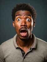 Young man with African features who appears to be shocked AI Generative photo