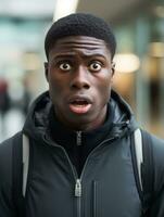 Young man with African features who appears to be shocked AI Generative photo