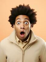 Young man with African features who appears to be shocked AI Generative photo