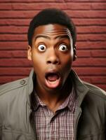 Young man with African features who appears to be shocked AI Generative photo