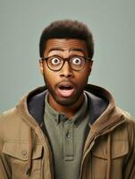 Young man with African features who appears to be shocked AI Generative photo