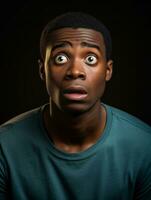 Young man with African features who appears to be shocked AI Generative photo