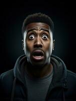 Young man with African features who appears to be shocked AI Generative photo