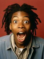 Young man with African features who appears to be shocked AI Generative photo