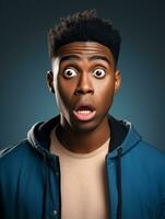 Young man with African features who appears to be shocked AI Generative photo