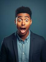 Young man with African features who appears to be shocked AI Generative photo