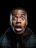 Young man with African features who appears to be shocked AI Generative photo