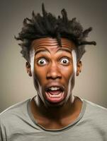 Young man with African features who appears to be shocked AI Generative photo